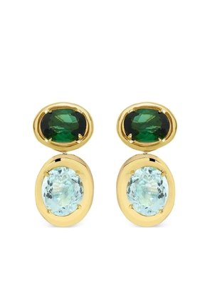 Carol Kauffmann 18K yellow gold Rock Class tourmaline and blue topaz earrings