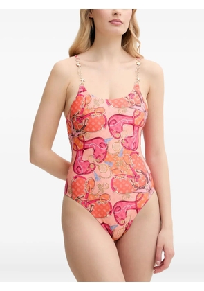 GUESS USA chain-embellished print swimsuit - Pink