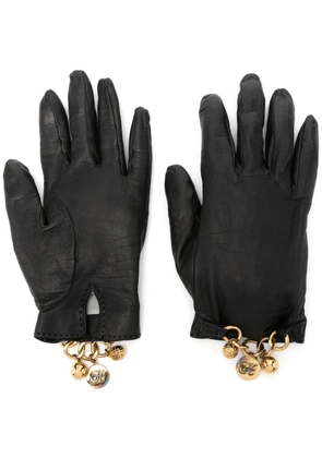 Hermès Pre-Owned 1980s logo-charm leather gloves - Black