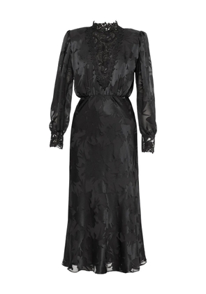 NISSA lace-trim midi dress - Black