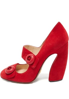 Prada Pre-Owned Mary Jane button suede pumps - Red