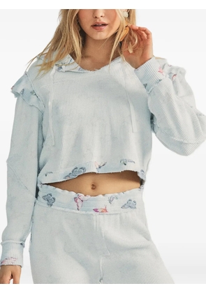 LoveShackFancy ruffled-detail butterfly-print hoodie - Blue