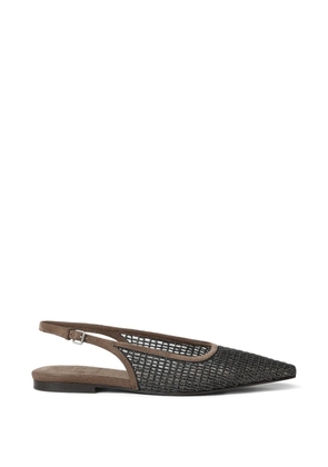 Brunello Cucinelli precious net embroidery slingback flat pumps - Brown