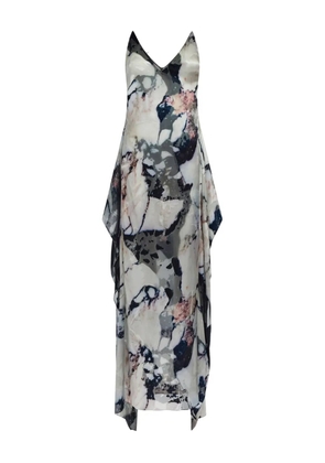 Roberto Cavalli marble-print ruffled maxi dress - White