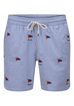 Polo Ralph Lauren striped flag-embroidered swim shorts - Blue