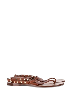 Valentino Garavani Pre-Owned Pebbled rockstud ankle wrap sandals - Brown
