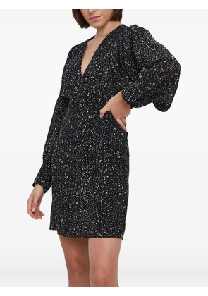 Sisley puff-sleeve speckle-print dress - Black