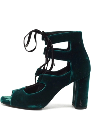 Saint Laurent Pre-Owned 90mm Loulou velvet lace-Up pumps - Green