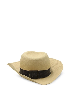 Maison Michel straw grosgrain-ribbon fedora hat - Neutrals
