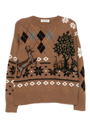 Monse Fair Isle crew neck jumper - Brown