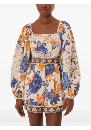 FARM Rio lace-trimmed floral playsuit - Neutrals