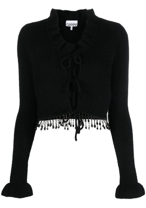 GANNI beaded fringe knitted cardigan - Black