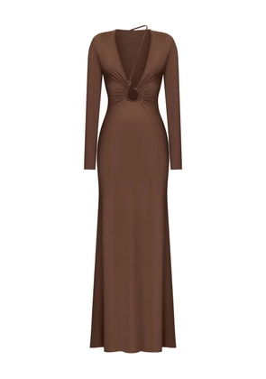 KOROBEYNIKOV ring-detail asymmetrical maxi dress - Brown