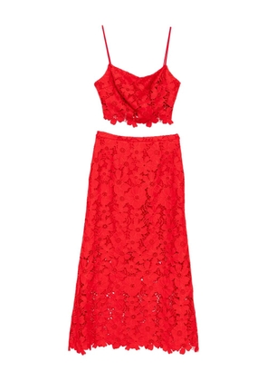 BLAKLACE floral-embrodairy skirt set - Red