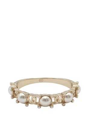CHANEL Pre-Owned 2021 Gold Plated CC Faux Pearl Rhinestone Bangle costume bracelet