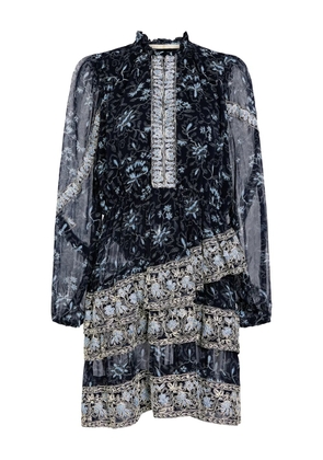 Marie Oliver Yazmine floral-print ruffled dress - Blue