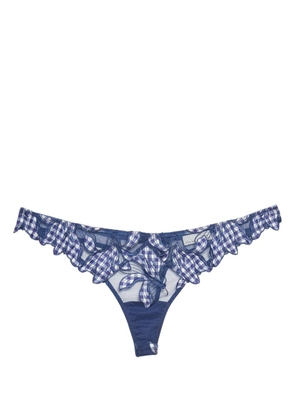 Fleur Du Mal Lily embroidered hipster thong - Blue