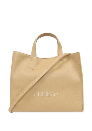 Marni logo-embroidered leather tote bag - Neutrals