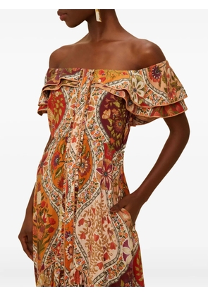 FARM Rio ruffled floral maxi dress - Orange