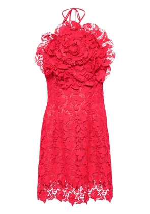 Oscar de la Renta floral-appliqué lace minidress - Red