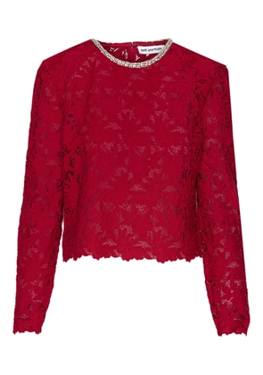 Self-Portrait crystal-collar lace blouse - Red