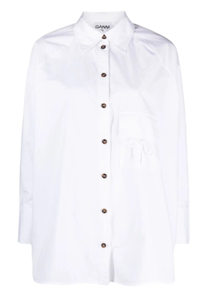 GANNI raglan-sleeved organic cotton shirt - White