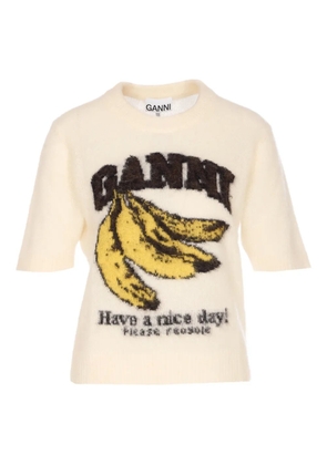 GANNI banana-graphic T-shirt - Neutrals