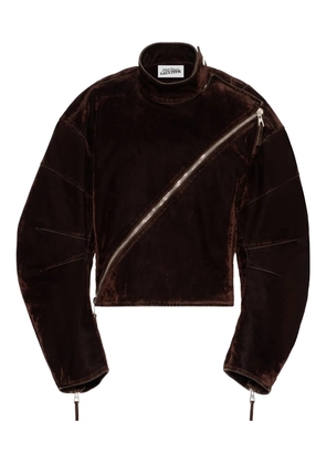 Jean Paul Gaultier diagonal-zip velvet jacket - Brown