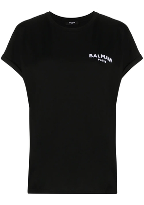 Balmain small flocked logo T-shirt - Black