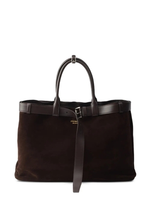 Prada buckled suede tote bag - Brown