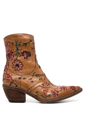 Madison.Maison floral-embroidered ankle boots - Brown