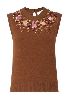 FENDI crystal-embellished sleeveless knitted top - Brown