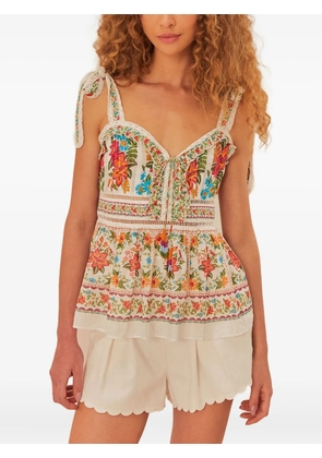FARM Rio floral lace-trimmed top - White