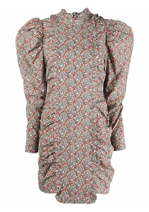 GANNI puff sleeve floral-print dress - Blue