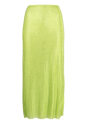 Self-Portrait crystal-embellished mesh midi shirt - Green