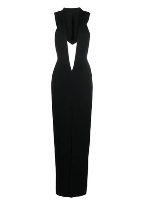Mônot V-neck hooded gown - Black