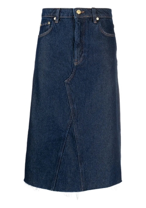 GANNI Heavy raw-cut hem denim midi skirt - Blue