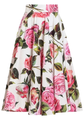 Dolce & Gabbana floral-print midi skirt - White