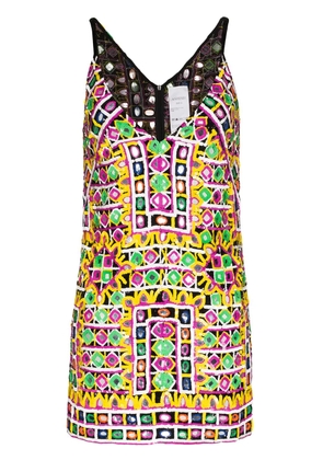 Ashish sequin-embellished patterned mini dress - Yellow