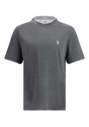 Brunello Cucinelli crew-neck embroidered-logo T-shirt - Grey