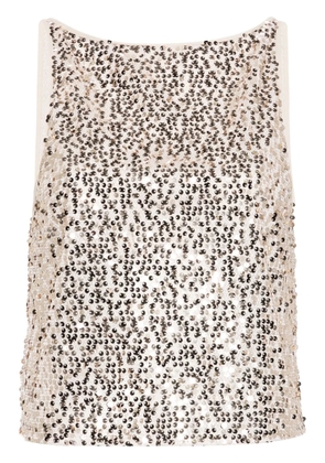 ROTATE BIRGER CHRISTENSEN sequinned mesh tank top - Neutrals