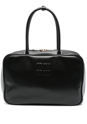 Miu Miu logo-embossed leather shoulder bag - Black