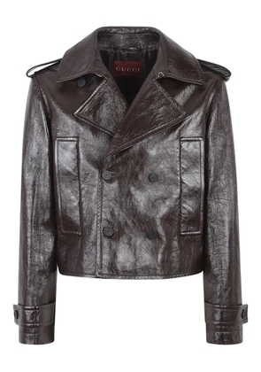 Gucci double-breasted leather jacket - Brown