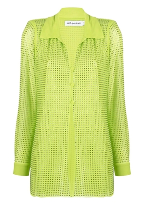 Self-Portrait Hotfix rhinestone-studded mesh shirt - Green