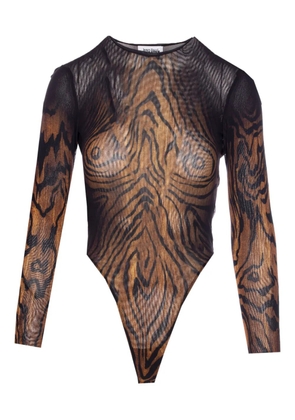 Jean Paul Gaultier tiger-print mesh bodysuit - Black