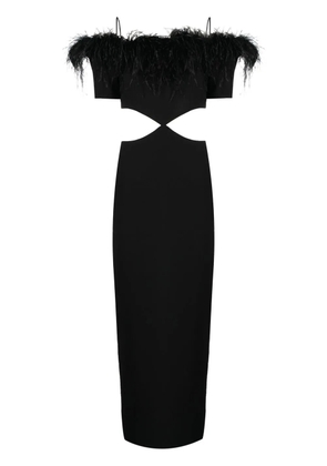 RASARIO feather-trim off-shoulder dress - Black