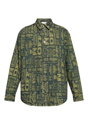Off-White logo-pattern denim shirt - Green