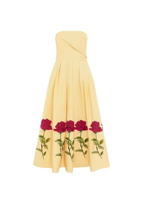 Leo Lin strapless rose print dress - Yellow