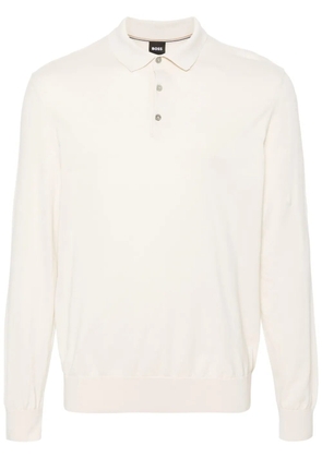 BOSS long-sleeve organic cotton polo shirt - Neutrals