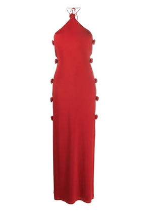 Magda Butrym Rosette floral-detailed halterneck maxi dress - Red